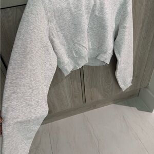 Zara Gray Boxy Cropped Hoodie